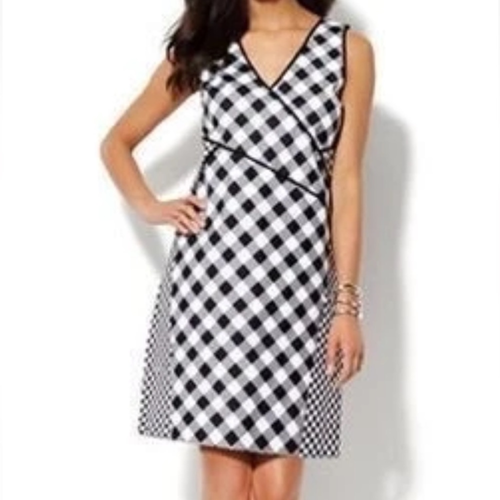 New York & Company Sleeveless Dress Black & White Gingham Check Women’s 12